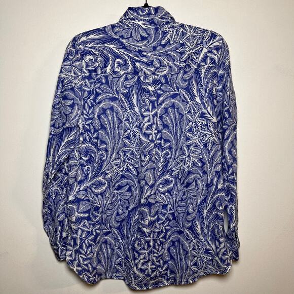 J Mclaughlin 100% Linen Button Up Shirt Britt Blouse Navy Blue White Size XS - Picture 4 of 10